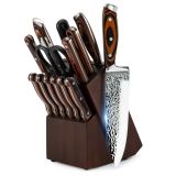 15pc Kitchen Knife Block Set Embossed Blade - Brown