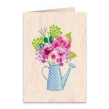 Wooden Greeting Card 11x16cm - Watering Can