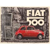 Nostalgic-Art Large Sign Fiat 500 Red Car 30x40cm