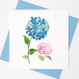 Quilled Greeting Card Hydrangeas Pink and Blue 15x15cm