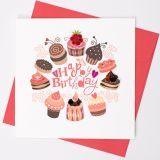 Quilled Card Happy Birthday Pink Cakes and Cupcakes