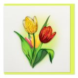 Quilled Greeting Card Yellow and Red Tulips 15x15cm