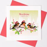 Quilled Greeting Card Merry Christmas Three Robins 15x15cm