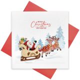 Quilled Greeting Card Santa with Reindeer 15x15cm