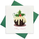 Quilled Greeting Card Christmas Pudding 15x15cm