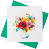 Quilled Greeting Card Flowers in Glass Vase 15x15cm