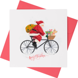 Quilled Greeting Card - Santa on Bike 15x15cm