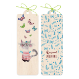 Wooden Bookmark 4.5x14cm - Pussycat and Butterflies