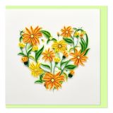 Quilled Greeting Card Heart - Yellow Flowers 15x15cm