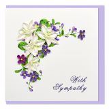 Quilled Greeting Card With Sympathy - Purple and White Flowers 15x15cm