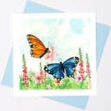 Quilled Greeting Card Gold and Blue Butterflies 15x15cm