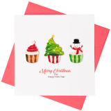 Quilled Greeting Card - Christmas Cupcakes 15x15cm