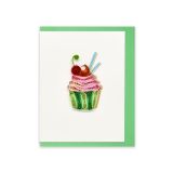 Quilled Mini Greeting Card Pink and Green Cupcake 8.5x6.4cm