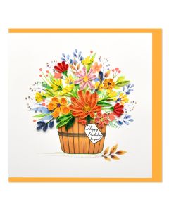 Quilled Greeting Card Happy Birthday To You Flower Basket 15x15cm