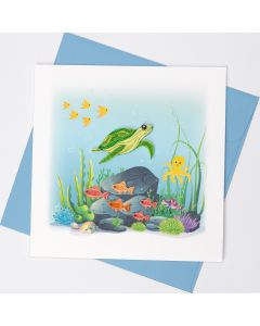 Quilled Greeting Card Sea Turtle and Fish 15x15cm