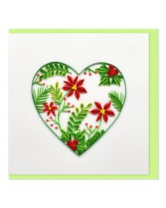 Quilled Card Heart - Green with Red Flowers