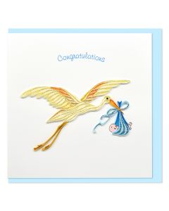 Quilled Card Congratulations Stork and Baby Blue