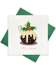 Quilled Greeting Card Christmas Pudding 15x15cm