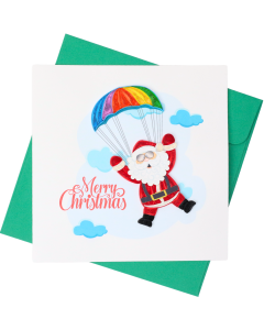 Quilled Greeting Card - Santa with Parachute 15x15cm