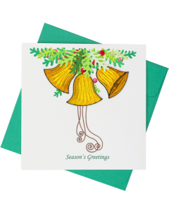 Quilled Greeting Card - Season's Greetings Bells 15x15cm