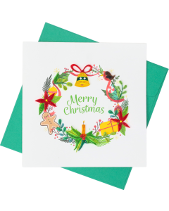 Quilled Greeting Card - Merry Christmas Wreath 15x15cm