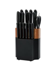 18pc Kitchen Knife Block Set Black Blade