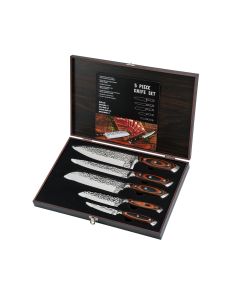 5pc Kitchen Knife Set in Storage Box Embossed Blade