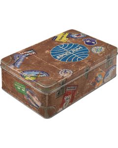 Nostalgic-Art Flat Storage Tin PanAm Travel Stickers 23x16x7cm