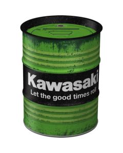 Nostalgic-Art Money Box Oil Barrel Kawasaki Let The Good Times Roll 9.3x9.3x11.5cm