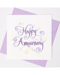 Quilled Greeting Card Happy Anniversary Purple 15x15cm