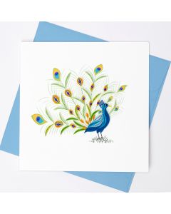 Quilled Greeting Card Peacock Plumage 15x15cm