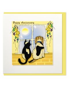 Quilled Greeting Card Happy Anniversary Cat and Dog 15x15cm