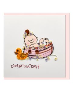 Quilled Greeting Card Congratulations Baby Pink 15x15cm