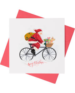 Quilled Greeting Card - Santa on Bike 15x15cm