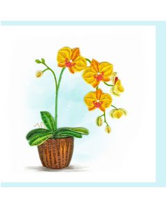 Quilled Greeting Card Yellow Orchid 15x15cm