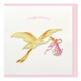 Quilled Card Congratulations Stork and Baby Pink